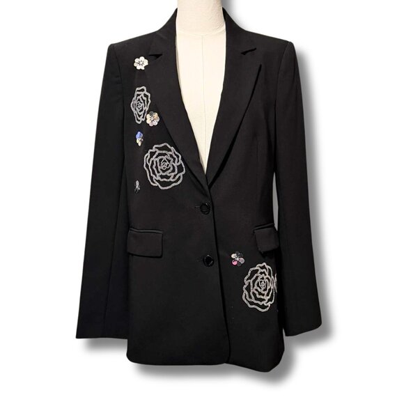 Karl Lagerfeld Paris Embellished Rose Motif Holiday Blazer • NWT $219 • Size 10 - Picture 5 of 14